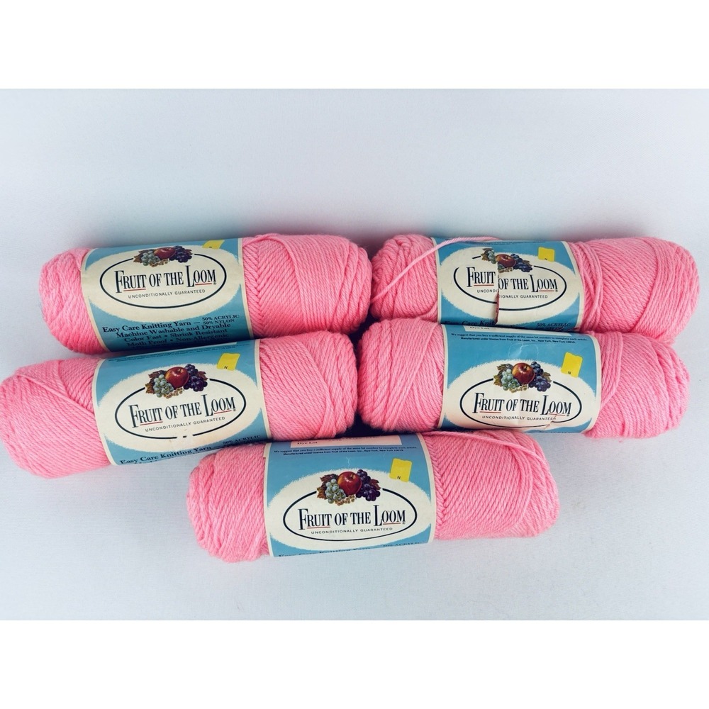 Lot of 5 - Vintage Fruit Of The Loom Skeins of 4-ply Yarn - Frosted Pink (855)